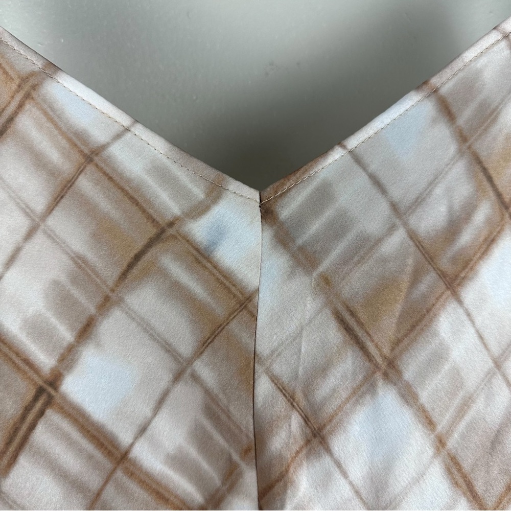 Elie Tahari Plaid Slip Maxi Dress Tan Neutral Minimalist - Picture 9 of 12